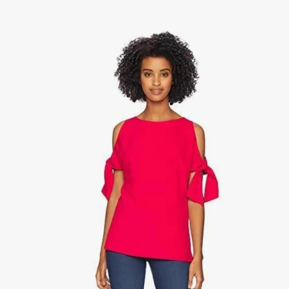 Ted Baker Yaele Blouse Tie Sleeve Cold Shoulder Top Shirt Bright Red Size US 4